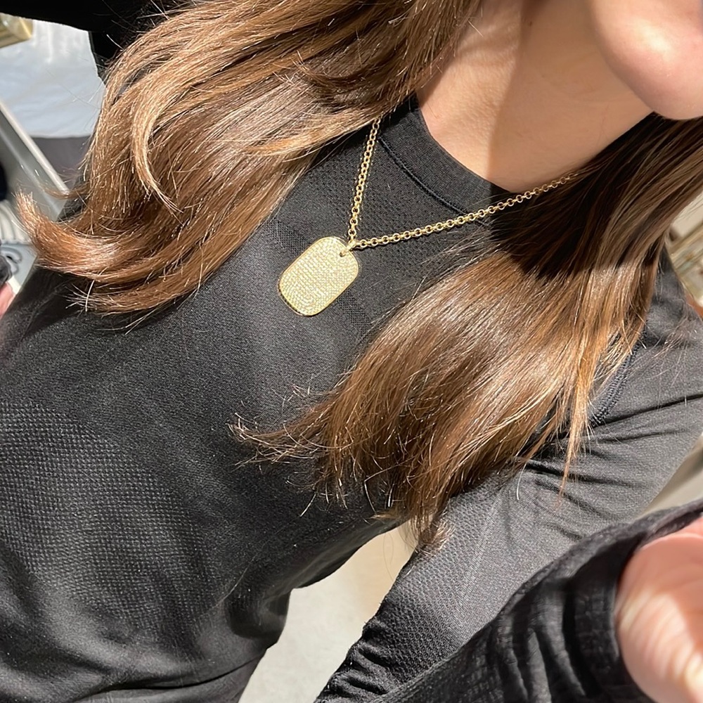 Pave and gold dog tag necklace